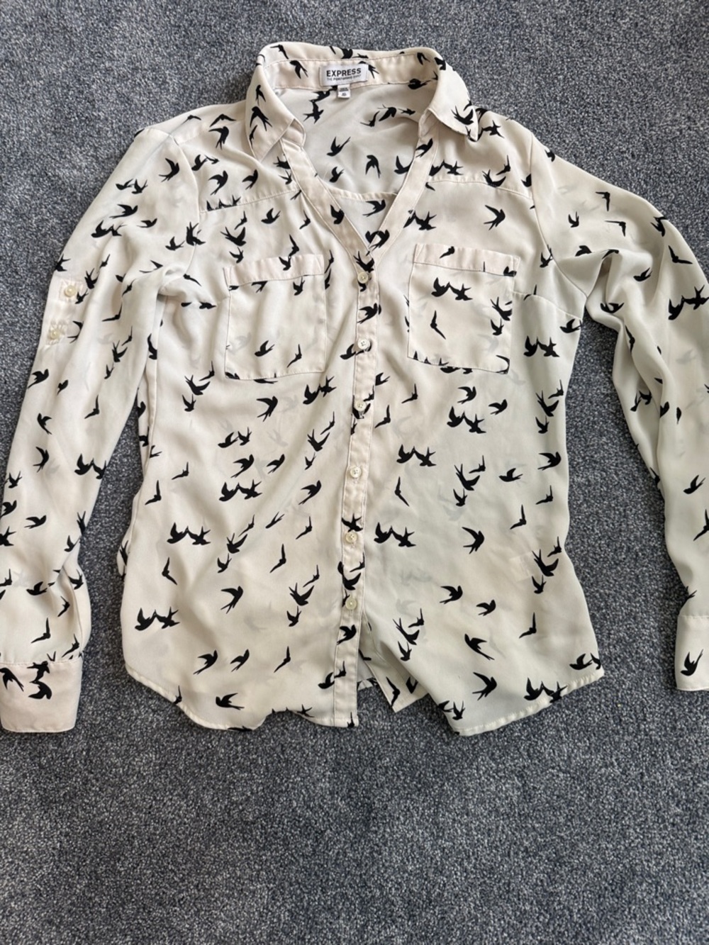 Express Cream Blouse with Black Bird Motif
